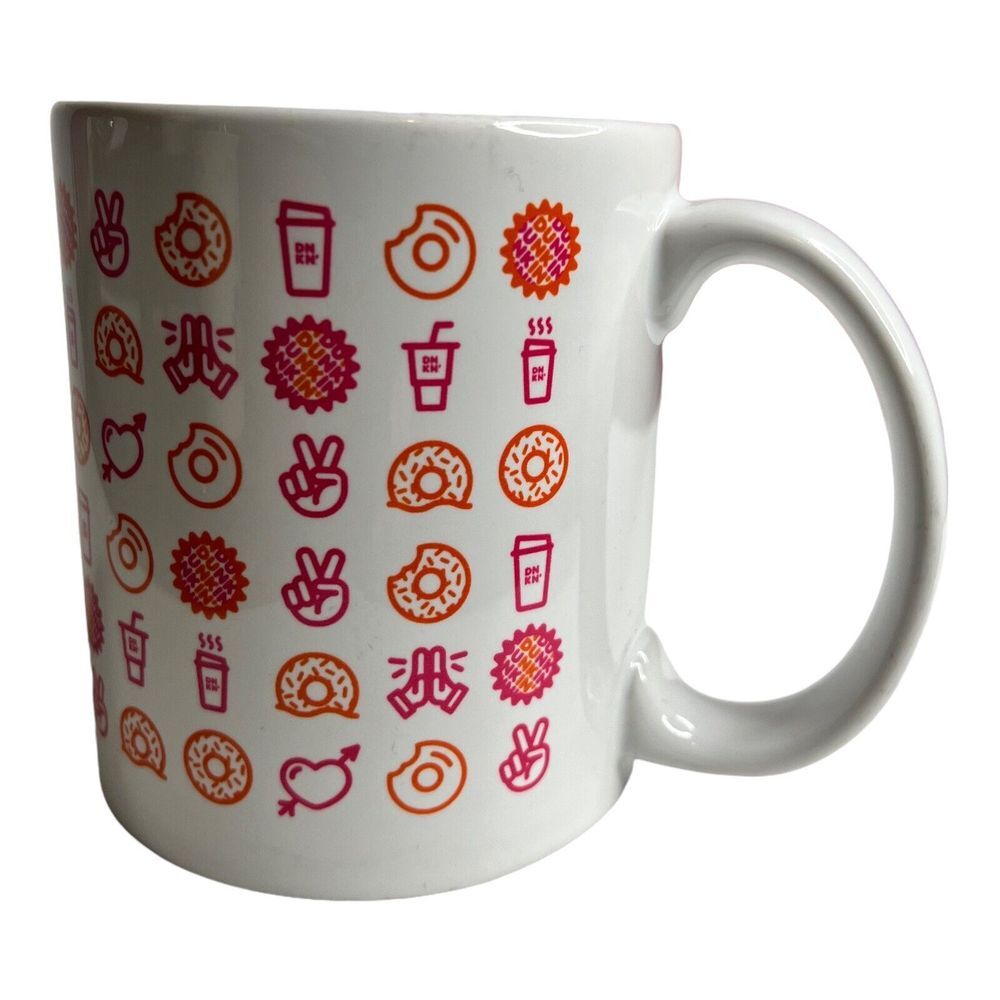 Dunkin Donuts Coffee Mug Cup Peace Love High Five emoji 2018‎ holiday white pink - Picture 4 of 7